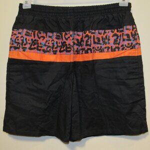 Vtg CAMPUS Black Colorful Animal Print Colorblock Swim Trunks Shorts Men's M